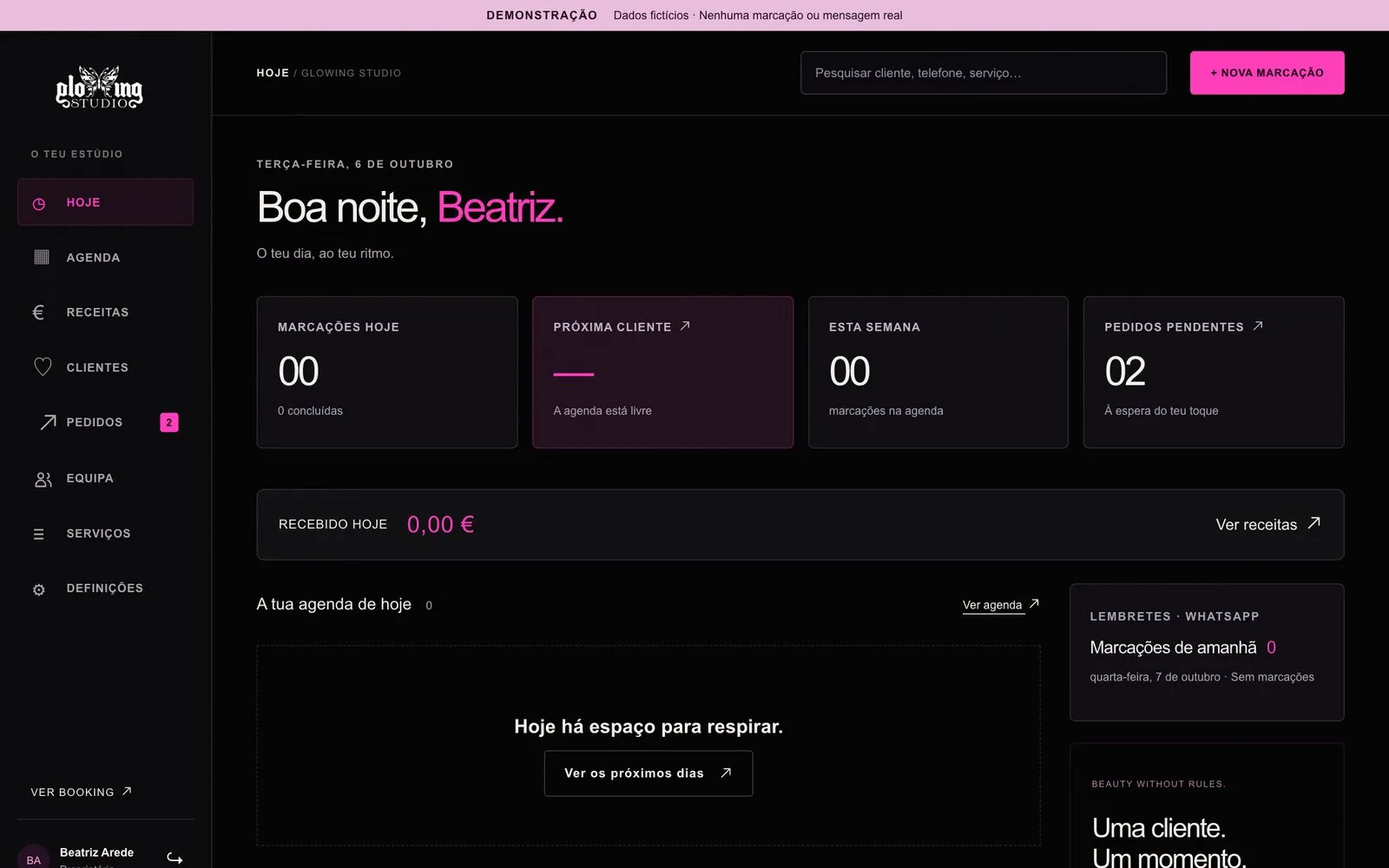 Back office in demo mode, with fictitious data.
