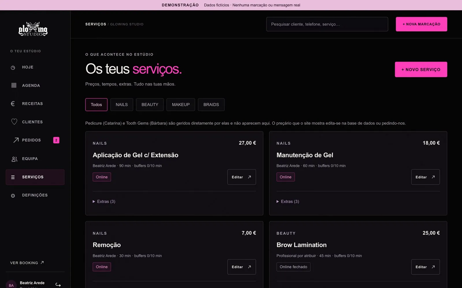 Back office in demo mode, with fictitious data.
